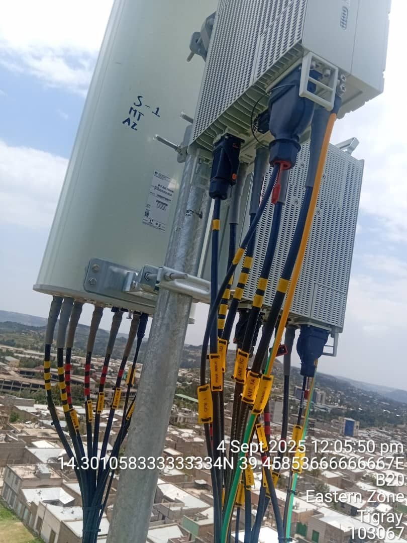 Telecom radio equipment and cabling on a tower